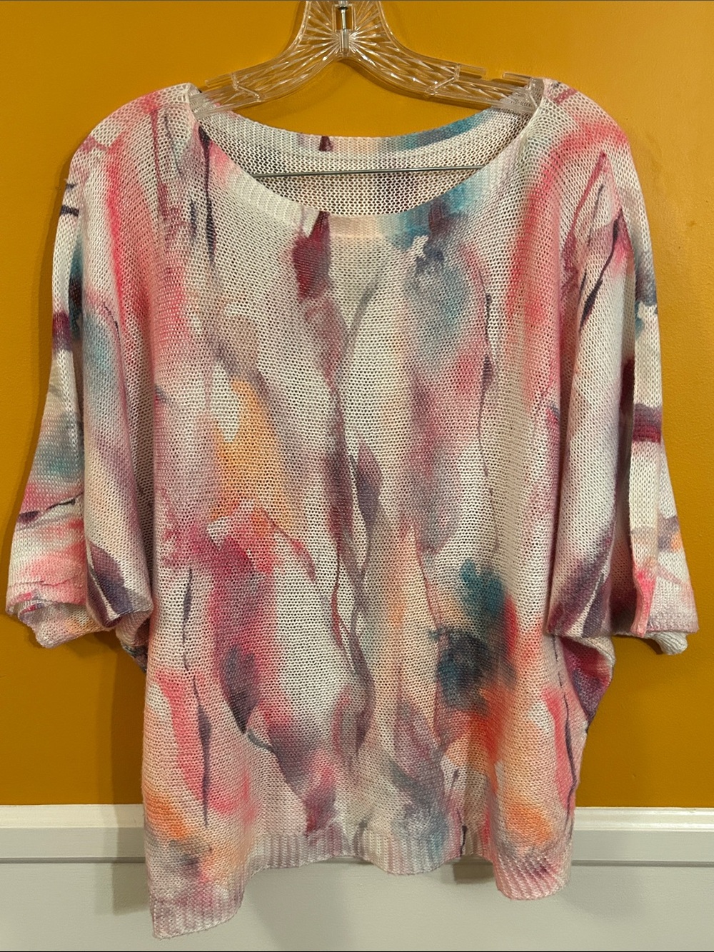 Abstract Watercolor Scoop Neck Sweater - Pink Multi